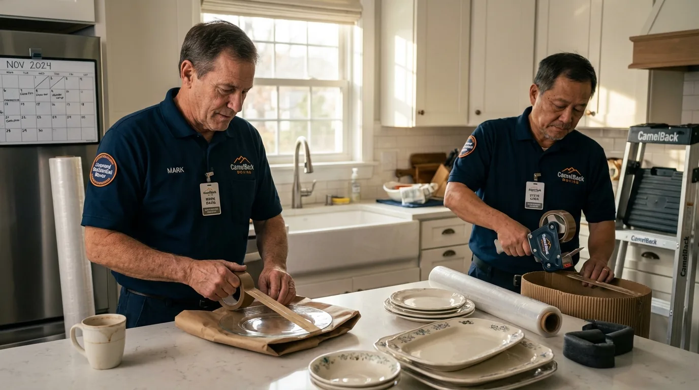 Professional crew packing kitchen dishware in Fox Island, WA